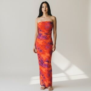 SHEIN Strapless Dress in Fiery Orange and Deep Purple